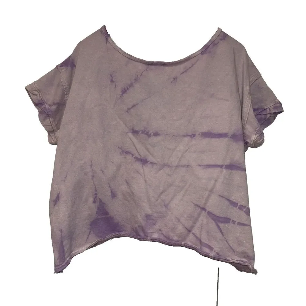 FREE PEOPLE JUST BE CHILL CUSTOM TIE DYE SET Purple Shorts Top S Cotton Pockets